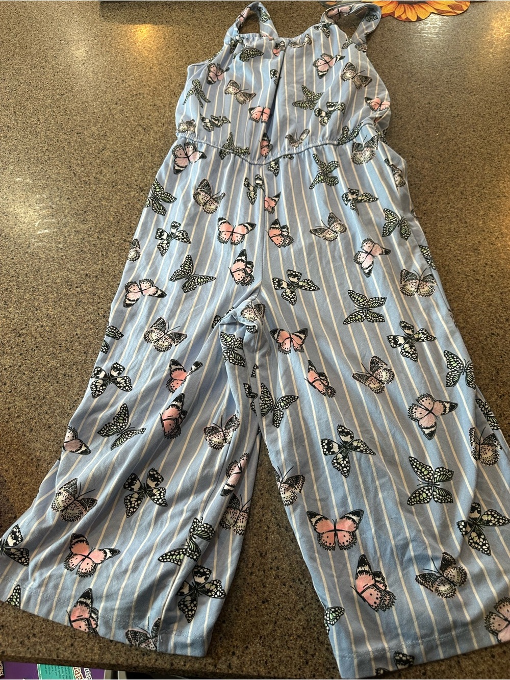 Light Blue Butterfly Print Wide-Leg Jumpsuit